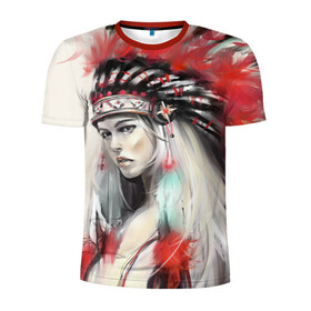 Мужская футболка 3D спортивная с принтом Индейская девушка в Белгороде, 100% полиэстер с улучшенными характеристиками | приталенный силуэт, круглая горловина, широкие плечи, сужается к линии бедра | Тематика изображения на принте: африка | индейцы | куп | перо | перья | этно