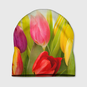 Шапка 3D с принтом Тюльпаны в Белгороде, 100% полиэстер | универсальный размер, печать по всей поверхности изделия | бабушке | девочке | девушке | дочке | желтые цветы | женщине | маме | подруге | природа | розовые цветы | розы | сестре | теще | тюльпаны | цветы
