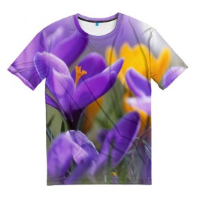 Мужская футболка 3D с принтом Фиолетовые цветы в Белгороде, 100% полиэфир | прямой крой, круглый вырез горловины, длина до линии бедер | бабушке | девочке | девушке | дочке | желтые цветы | женщине | маме | подруге | природа | розовые цветы | розы | сестре | теще | тюльпаны | цветы