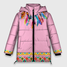 Женская зимняя куртка 3D с принтом индейское платье в Белгороде, верх — 100% полиэстер; подкладка — 100% полиэстер; утеплитель — 100% полиэстер | длина ниже бедра, силуэт Оверсайз. Есть воротник-стойка, отстегивающийся капюшон и ветрозащитная планка. 

Боковые карманы с листочкой на кнопках и внутренний карман на молнии | boho | ethno | indians | native american | ttibal | америка | бохо | индейцы | орнамент | перья | трибал | узор | этника