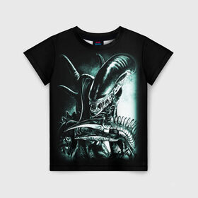 Детская футболка 3D с принтом Чужой в Белгороде, 100% гипоаллергенный полиэфир | прямой крой, круглый вырез горловины, длина до линии бедер, чуть спущенное плечо, ткань немного тянется | alien | aliens | xenomorph | ксеноморф | монстры | ужасы | чужие | чужой
