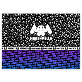 Поздравительная открытка с принтом FORTNITE/MARSHMELLO в Белгороде, 100% бумага | плотность бумаги 280 г/м2, матовая, на обратной стороне линовка и место для марки
 | fortnite marshmello | friend marshmello | happy marshmello | marshmallow anne | marshmello | marshmello bastille | marshmello marie | spotlight marshmello.