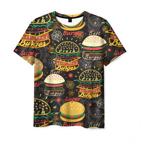 Мужская футболка 3D с принтом Гамбургеры в Белгороде, 100% полиэфир | прямой крой, круглый вырез горловины, длина до линии бедер | Тематика изображения на принте: hamburgers | sandwic | булочка | бутерброды | быстрая | гамбургер | гамбургеры | геометрический | графика | еда | зелень | иллюстрация | картинка | кунжут | мода | мясо | надпись | орнамент | рисунок | свежий