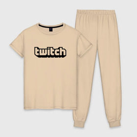 Женская пижама хлопок с принтом Twitch в Белгороде, 100% хлопок | брюки и футболка прямого кроя, без карманов, на брюках мягкая резинка на поясе и по низу штанин | game | gamer | logo | twitch | twitties | игры | логотип | стрим | твитч