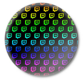 Значок с принтом Twitch в Белгороде,  металл | круглая форма, металлическая застежка в виде булавки | game | gamer | logo | twitch | twitties | градиент | игры | логотип | стрим | твитч | текстура