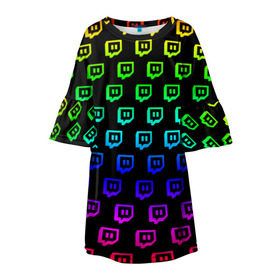 Детское платье 3D с принтом Twitch в Белгороде, 100% полиэстер | прямой силуэт, чуть расширенный к низу. Круглая горловина, на рукавах — воланы | game | gamer | logo | twitch | twitties | градиент | игры | логотип | стрим | твитч | текстура