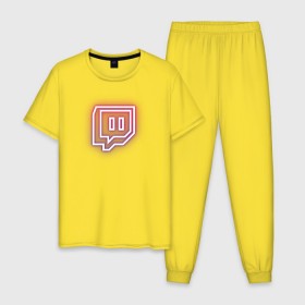 Мужская пижама хлопок с принтом Twitch Neon в Белгороде, 100% хлопок | брюки и футболка прямого кроя, без карманов, на брюках мягкая резинка на поясе и по низу штанин
 | twitch | неон | твитч | твич