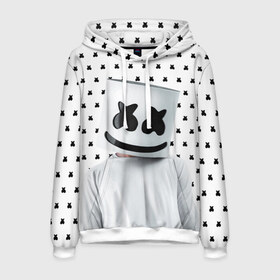 Мужская толстовка 3D с принтом MARSHMELLO White в Белгороде, 100% полиэстер | двухслойный капюшон со шнурком для регулировки, мягкие манжеты на рукавах и по низу толстовки, спереди карман-кенгуру с мягким внутренним слоем. | Тематика изображения на принте: marsh | marshmallow | marshmello | marshmelo | mello | music | smile | диджей | лого | маршмеллов | маршмеллоу | маршмеллу | маршмело | маршмелов | маршмелоу | музыка | музыкант | рожица | трэп | улыбка | хаус