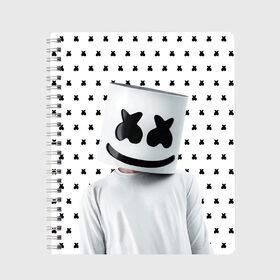 Тетрадь с принтом MARSHMELLO White в Белгороде, 100% бумага | 48 листов, плотность листов — 60 г/м2, плотность картонной обложки — 250 г/м2. Листы скреплены сбоку удобной пружинной спиралью. Уголки страниц и обложки скругленные. Цвет линий — светло-серый
 | marsh | marshmallow | marshmello | marshmelo | mello | music | smile | диджей | лого | маршмеллов | маршмеллоу | маршмеллу | маршмело | маршмелов | маршмелоу | музыка | музыкант | рожица | трэп | улыбка | хаус