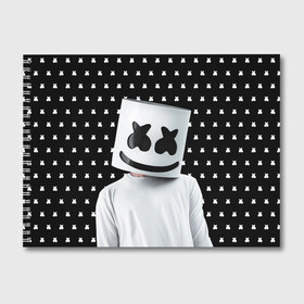 Альбом для рисования с принтом MARSHMELLO Black в Белгороде, 100% бумага
 | матовая бумага, плотность 200 мг. | marsh | marshmallow | marshmello | marshmelo | mello | music | smile | диджей | лого | маршмеллов | маршмеллоу | маршмеллу | маршмело | маршмелов | маршмелоу | музыка | музыкант | рожица | трэп | улыбка | хаус