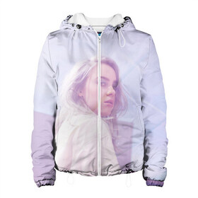 Женская куртка 3D с принтом Pink Billie Eilish в Белгороде, ткань верха — 100% полиэстер, подклад — флис | прямой крой, подол и капюшон оформлены резинкой с фиксаторами, два кармана без застежек по бокам, один большой потайной карман на груди. Карман на груди застегивается на липучку | billie eilish | lovely | music | ocean eyes | pop | билли айлиш | девушка | музыка | океан | поп | эйлиш | элиш