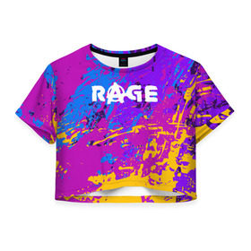 Женская футболка Cropp-top с принтом RAGE 2 в Белгороде, 100% полиэстер | круглая горловина, длина футболки до линии талии, рукава с отворотами | apocalypse | game | paints | rage | rage 2 | апокалипсис | безумие | брызги | игра | краски