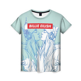 Женская футболка 3D с принтом Billie Eilish в Белгороде, 100% полиэфир ( синтетическое хлопкоподобное полотно) | прямой крой, круглый вырез горловины, длина до линии бедер | billie eilish | lovely | music | ocean eyes | pop | билли айлиш | девушка | музыка | океан | поп | эйлиш | элиш