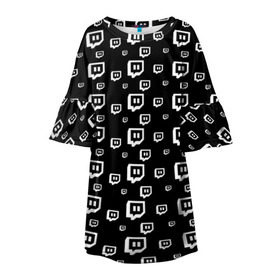 Детское платье 3D с принтом Twitch в Белгороде, 100% полиэстер | прямой силуэт, чуть расширенный к низу. Круглая горловина, на рукавах — воланы | black and white | game | gamer | logo | pattern | twitch | twitties | игры | логотип | паттерн | стрим | твитч | текстура | черно белый