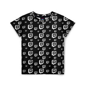 Детская футболка 3D с принтом Twitch в Белгороде, 100% гипоаллергенный полиэфир | прямой крой, круглый вырез горловины, длина до линии бедер, чуть спущенное плечо, ткань немного тянется | black and white | game | gamer | logo | pattern | twitch | twitties | игры | логотип | паттерн | стрим | твитч | текстура | черно белый