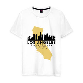 Мужская футболка хлопок с принтом Лос-Анджелес - США в Белгороде, 100% хлопок | прямой крой, круглый вырез горловины, длина до линии бедер, слегка спущенное плечо. | 