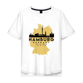 Мужская футболка хлопок Oversize с принтом Гамбург - Германия в Белгороде, 100% хлопок | свободный крой, круглый ворот, “спинка” длиннее передней части | adventure | city | germany | travel | world | берлин | гамбург | германия | город | государство | европа | жизнь | карта | культура | люди | мир | народ | партиот | планета | приключение | путешествие | спорт | ссср | столи