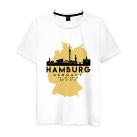 Мужская футболка хлопок с принтом Гамбург - Германия в Белгороде, 100% хлопок | прямой крой, круглый вырез горловины, длина до линии бедер, слегка спущенное плечо. | adventure | city | germany | travel | world | берлин | гамбург | германия | город | государство | европа | жизнь | карта | культура | люди | мир | народ | партиот | планета | приключение | путешествие | спорт | ссср | столи