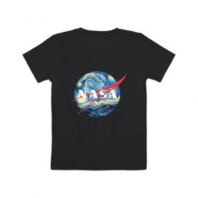 Детская футболка хлопок с принтом NASA в Белгороде, 100% хлопок | круглый вырез горловины, полуприлегающий силуэт, длина до линии бедер | alien | earth | express | futurama | galaxy | moon | nasa | planet | space | star | ufo | world | астронавт | вселенная | гагарин | галактика | звезда | звезды | земля | космонавт | космос | луна | мир | наса | небо | нло | планета | полёт