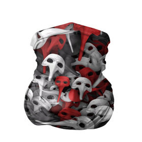 Бандана-труба 3D с принтом Венецианские маски в Белгороде, 100% полиэстер, ткань с особыми свойствами — Activecool | плотность 150‒180 г/м2; хорошо тянется, но сохраняет форму | Тематика изображения на принте: белый | венеция | длинный | карнавал | красный | маска | маскарад | нос | паттрен | театр | хипстер | черный