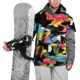 Накидка на куртку 3D с принтом ЦВЕТНАЯ ФУТБОЛКА в Белгороде, 100% полиэстер |  | Тематика изображения на принте: попугай | цветная | цветы