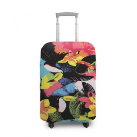 Чехол для чемодана 3D с принтом ЦВЕТНАЯ ФУТБОЛКА в Белгороде, 86% полиэфир, 14% спандекс | двустороннее нанесение принта, прорези для ручек и колес | попугай | цветная | цветы