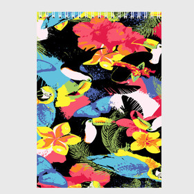 Скетчбук с принтом ЦВЕТНАЯ ФУТБОЛКА в Белгороде, 100% бумага
 | 48 листов, плотность листов — 100 г/м2, плотность картонной обложки — 250 г/м2. Листы скреплены сверху удобной пружинной спиралью | Тематика изображения на принте: попугай | цветная | цветы
