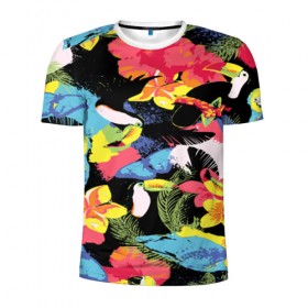Мужская футболка 3D спортивная с принтом ЦВЕТНАЯ ФУТБОЛКА в Белгороде, 100% полиэстер с улучшенными характеристиками | приталенный силуэт, круглая горловина, широкие плечи, сужается к линии бедра | попугай | цветная | цветы