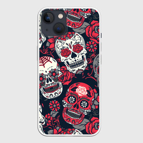Чехол для iPhone 13 с принтом Мексиканские черепа в Белгороде,  |  | графика | день мертвых | знак | иллюстрация | искусство | картинка | мексика | мексиканские | мода | национальный | орнамент | паутина | поминки | праздник | рисунок | розы | ромашки | символ | стиль