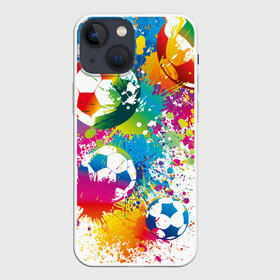Чехол для iPhone 13 mini с принтом Футбольные мячи в Белгороде,  |  | ball | cove | football | leather | soccer | белый | болельщик | брызги | графика | иллюстрация | картинка | кожа | краски | мода | мяч | покрытие | пятна | радуга | рисунок | сила | скорость | спорт | спортсмен | стиль