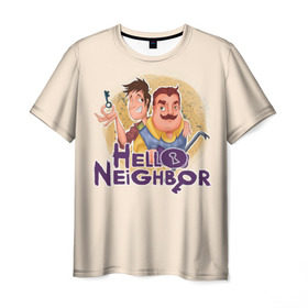 Мужская футболка 3D с принтом Hello Neighbor в Белгороде, 100% полиэфир | прямой крой, круглый вырез горловины, длина до линии бедер | Тематика изображения на принте: hello | horror | neighbor | survival | дом | нейбор | паркура | привет | сосед | стратегия | хеллоу