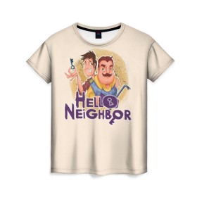 Женская футболка 3D с принтом Hello Neighbor в Белгороде, 100% полиэфир ( синтетическое хлопкоподобное полотно) | прямой крой, круглый вырез горловины, длина до линии бедер | hello | horror | neighbor | survival | дом | нейбор | паркура | привет | сосед | стратегия | хеллоу