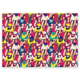 Поздравительная открытка с принтом Велоспорт в Белгороде, 100% бумага | плотность бумаги 280 г/м2, матовая, на обратной стороне линовка и место для марки
 | athletes | bicycles | cycling | cyclists | sp | болельщик | велогонка | велосипедисты | велосипеды | графика | иллюстрация | искусство | картинка | красный | мода | поп арт | рисунок | сила | скорость | современное