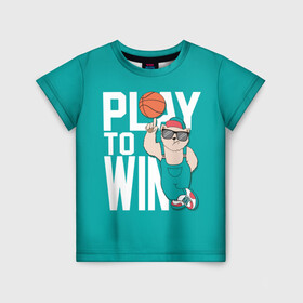 Детская футболка 3D с принтом Play to win в Белгороде, 100% гипоаллергенный полиэфир | прямой крой, круглый вырез горловины, длина до линии бедер, чуть спущенное плечо, ткань немного тянется | баскетбол | баскетбольный | бейсболка | графика | животное | зелёный | играй | иллюстрация | картинка | комбинезон | кот | кроссовки | крутит | мода | мяч | на пальце | надпись | очки | победы | ради