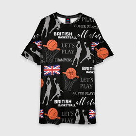 Детское платье 3D с принтом British basketball в Белгороде, 100% полиэстер | прямой силуэт, чуть расширенный к низу. Круглая горловина, на рукавах — воланы | англия | баскетбол | баскетбольные | болельщик | британия | британский | бросок | графика | держава | игра | иллюстрация | картинка | кольцо | мода | мячи | надпи | прыжок | рисунок | сетка | сила