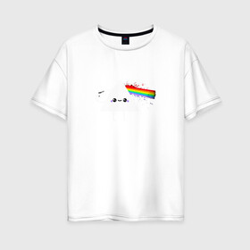 Женская футболка хлопок Oversize с принтом Kawaii Pink Floyd в Белгороде, 100% хлопок | свободный крой, круглый ворот, спущенный рукав, длина до линии бедер
 | anime | аниме | выстрел | лапочка | логотип | луч | милый | мимими | музыка | пистолет | прелесть | призма | радуга | рок | свет | треугольник