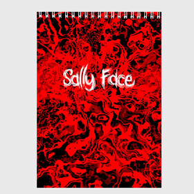 Скетчбук с принтом Sally Face Bloody в Белгороде, 100% бумага
 | 48 листов, плотность листов — 100 г/м2, плотность картонной обложки — 250 г/м2. Листы скреплены сверху удобной пружинной спиралью | cтикер | game | larry | mask | new | sally face | sf | ангел | без маски | гизмо | девид | девочка | игра | казнь | компьютер | кровь | лари | ларри | лицемер | логотип | мальчик | маска | молнии | мрачная | на лице | надпись