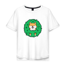 Мужская футболка хлопок Oversize с принтом Bush Shiba Inu в Белгороде, 100% хлопок | свободный крой, круглый ворот, “спинка” длиннее передней части | акита | аниме | зелень | китай | куст | милый | пес | песик | собака | собачка | щенок | япония