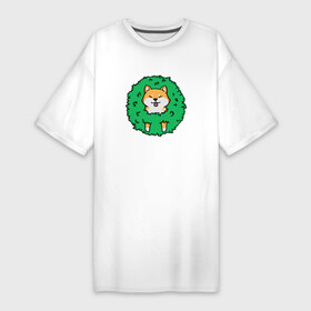 Платье-футболка хлопок с принтом Bush Shiba Inu в Белгороде,  |  | акита | аниме | зелень | китай | куст | милый | пес | песик | собака | собачка | щенок | япония