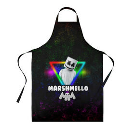 Фартук 3D с принтом Marshmello в Белгороде, 100% полиэстер | общий размер — 65 х 85 см, ширина нагрудника — 26 см, горловина — 53 см, длина завязок — 54 см, общий обхват в поясе — 173 см. Принт на завязках и на горловине наносится с двух сторон, на основной части фартука — только с внешней стороны | christopher | comstock | dj | dotcom | friends | marshmallow | marshmello | usa | диджей | друзья | комсток | крис | маршмэллоу | продюсер | сша