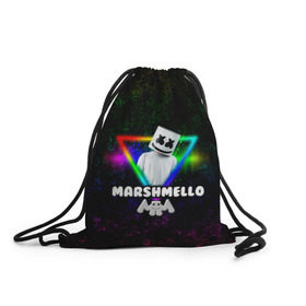 Рюкзак-мешок 3D с принтом Marshmello в Белгороде, 100% полиэстер | плотность ткани — 200 г/м2, размер — 35 х 45 см; лямки — толстые шнурки, застежка на шнуровке, без карманов и подкладки | christopher | comstock | dj | dotcom | friends | marshmallow | marshmello | usa | диджей | друзья | комсток | крис | маршмэллоу | продюсер | сша