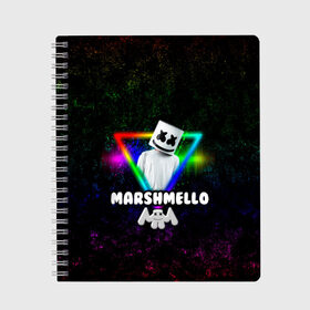 Тетрадь с принтом Marshmello в Белгороде, 100% бумага | 48 листов, плотность листов — 60 г/м2, плотность картонной обложки — 250 г/м2. Листы скреплены сбоку удобной пружинной спиралью. Уголки страниц и обложки скругленные. Цвет линий — светло-серый
 | christopher | comstock | dj | dotcom | friends | marshmallow | marshmello | usa | диджей | друзья | комсток | крис | маршмэллоу | продюсер | сша