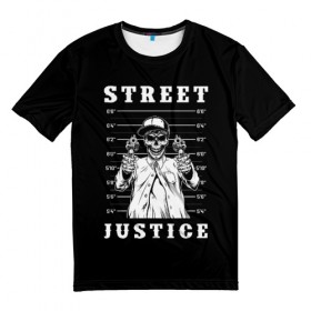Мужская футболка 3D с принтом Street justice в Белгороде, 100% полиэфир | прямой крой, круглый вырез горловины, длина до линии бедер | justice | s | skeleton | skull | street | банда | бандана | бандит | бейсболка | графика | иллюстрация | картинка | мода | надпись | оружие | пистолеты | платок | револьверы | рисунок | символ | скелет | справедливость