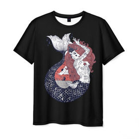 Мужская футболка 3D с принтом Русалка в Белгороде, 100% полиэфир | прямой крой, круглый вырез горловины, длина до линии бедер | акула | взгляд | вода | волосы | глубина | девушка | длинные | женщина | звезды | корабль | кости | красная | маяк | море | небо | океан | роковая | русалки | рыба | рыжая | солнце | тату | татуировки | тонет