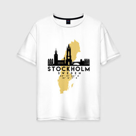 Женская футболка хлопок Oversize с принтом Стокгольм - Швеция в Белгороде, 100% хлопок | свободный крой, круглый ворот, спущенный рукав, длина до линии бедер
 | adventure | city | sweden | travel | world | город | государство | европа | жизнь | карта | культура | люди | мир | народ | памят | партиот | планета | приключение | путешествие | спорт | ссср | стокгольм | столица | страна