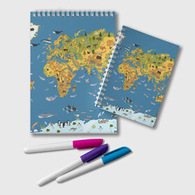 Блокнот с принтом Карта мира в Белгороде, 100% бумага | 48 листов, плотность листов — 60 г/м2, плотность картонной обложки — 250 г/м2. Листы скреплены удобной пружинной спиралью. Цвет линий — светло-серый
 | Тематика изображения на принте: азия | акулы | америка | антарктида | бизон | волк | европа | животные | зебра | кабан | карта | киты | лама | лев | лось | материки | медведь | мира | моржи | моря | океаны | пингвины | птицы | реки | рыбы