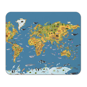 Коврик для мышки прямоугольный с принтом Карта мира в Белгороде, натуральный каучук | размер 230 х 185 мм; запечатка лицевой стороны | азия | акулы | америка | антарктида | бизон | волк | европа | животные | зебра | кабан | карта | киты | лама | лев | лось | материки | медведь | мира | моржи | моря | океаны | пингвины | птицы | реки | рыбы