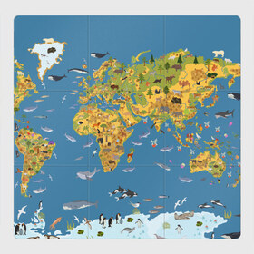 Магнитный плакат 3Х3 с принтом Карта мира в Белгороде, Полимерный материал с магнитным слоем | 9 деталей размером 9*9 см | Тематика изображения на принте: азия | акулы | америка | антарктида | бизон | волк | европа | животные | зебра | кабан | карта | киты | лама | лев | лось | материки | медведь | мира | моржи | моря | океаны | пингвины | птицы | реки | рыбы