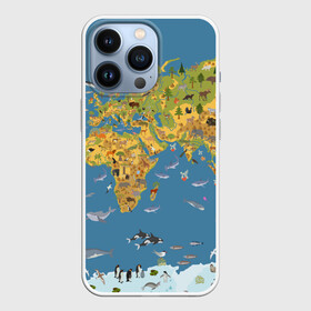 Чехол для iPhone 13 Pro с принтом Карта мира в Белгороде,  |  | азия | акулы | америка | антарктида | бизон | волк | европа | животные | зебра | кабан | карта | киты | лама | лев | лось | материки | медведь | мира | моржи | моря | океаны | пингвины | птицы | реки | рыбы