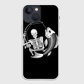 Чехол для iPhone 13 mini с принтом Fishing в Белгороде,  |  | death | fish | fisherman | fishing | halloween | holiday | skeletons | spinning | symbol | графика | иллюстрация | картинка | леска | мода | праздник | рисунок | рыба | рыбак | рыбалка | символ | скелеты | спиннинг | стиль | трафарет | фон